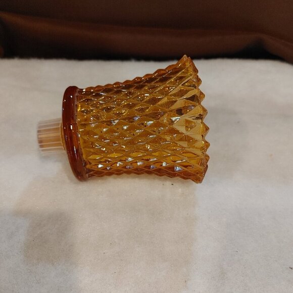 VINTAGE AMBER DIAMOND CUT AMBER GLASS VOTIVE TEA CANDLE HOLDER PEG - Picture 2 of 6